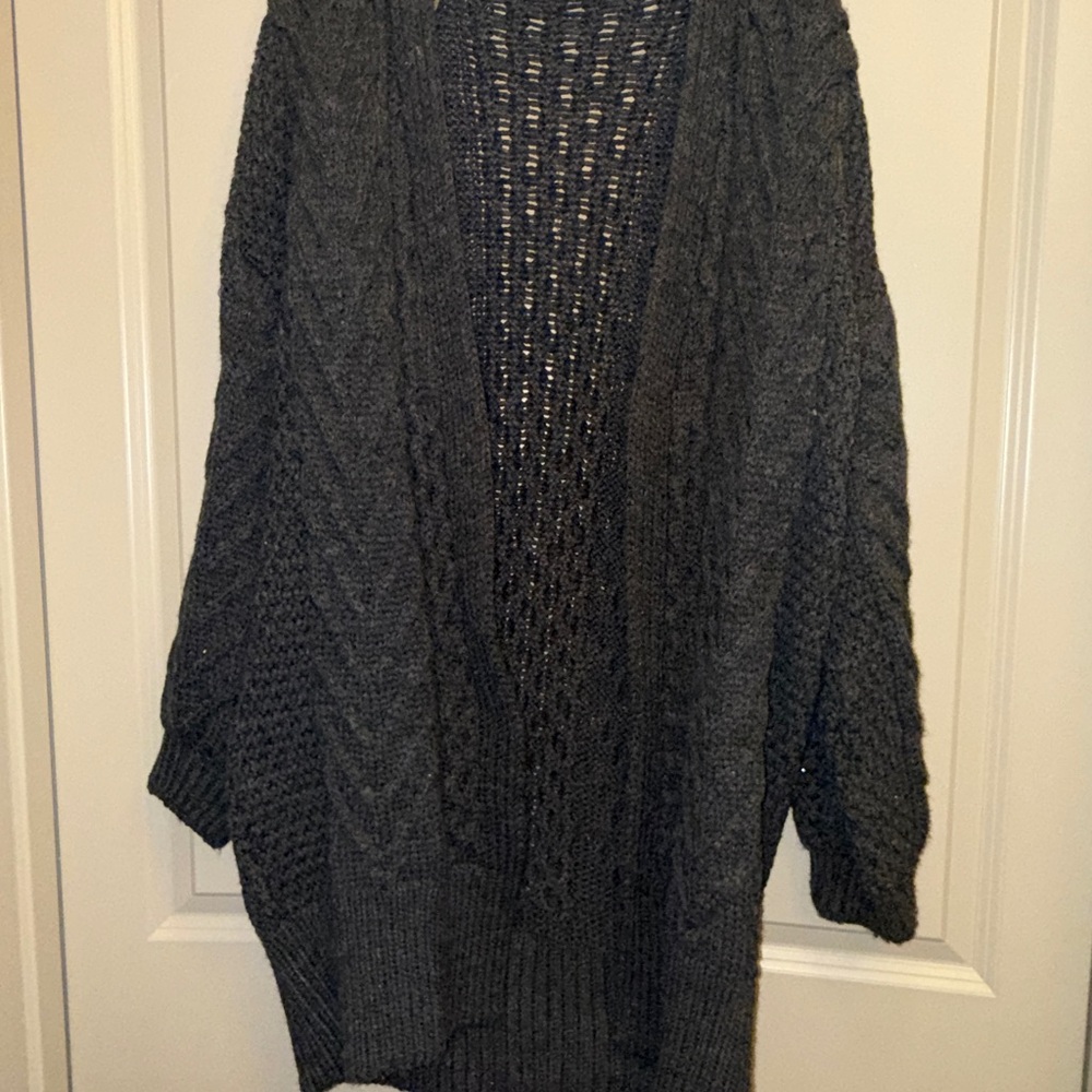 Topshop Charcoal Open-Knit Cardigan